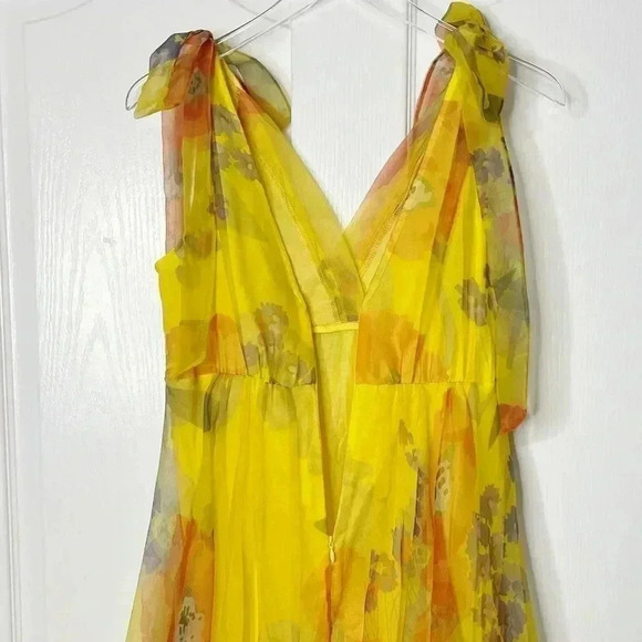 STAUD Dandelion Printed Organza Maxi Dress in Goldie Size 10 - Picture 7 of 16